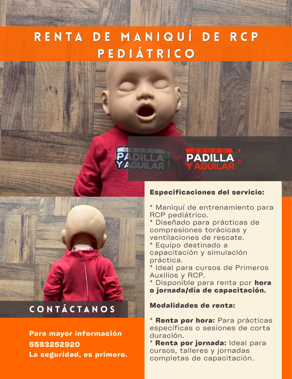 Folleto de renta de maniquí de RCP pediátrico